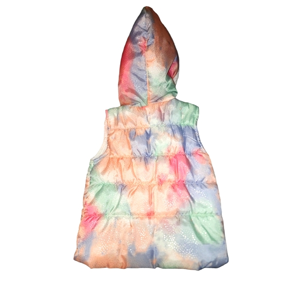 Puffer vest Little lass rainbow with shimmer and fur hood- 2T - Picture 3 of 4